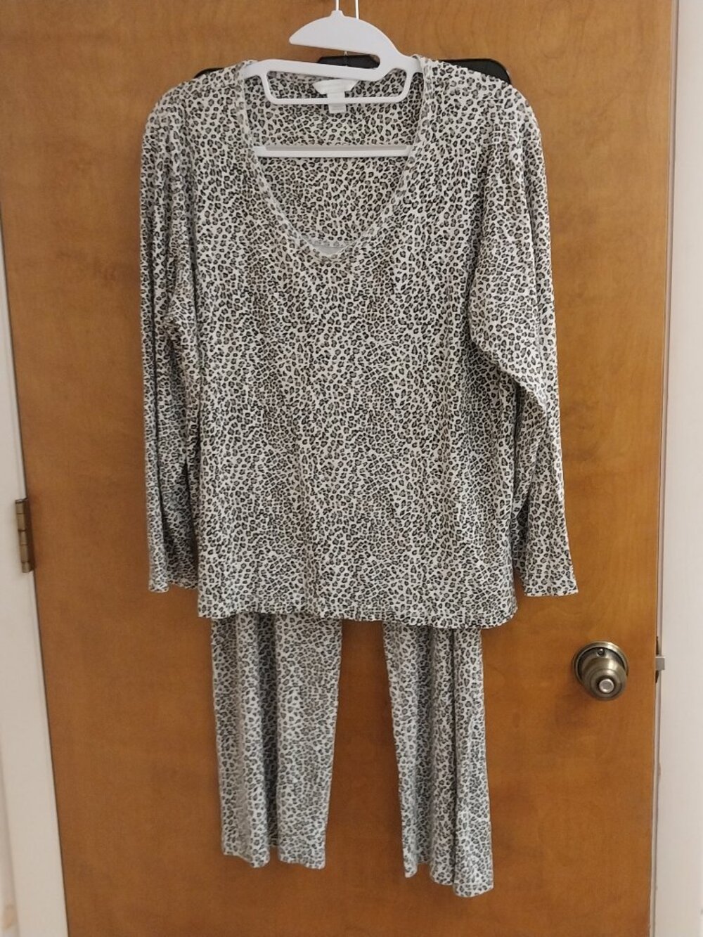 CHARTER CLUB LEOPARD PRINT PAJAMA 2 PC SET WITH LONG SLEEVES SIZE L